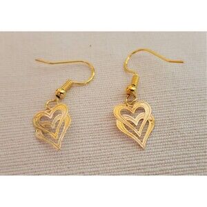 Gold Double Heart Dangle Earrings